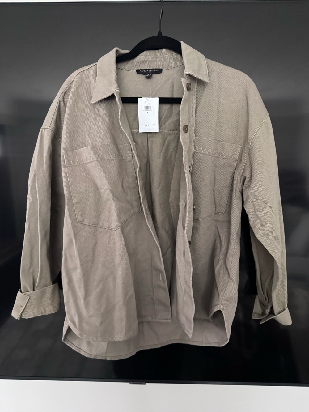 Banana Republic Men's Light Taupe Button-Front Utility Shirt